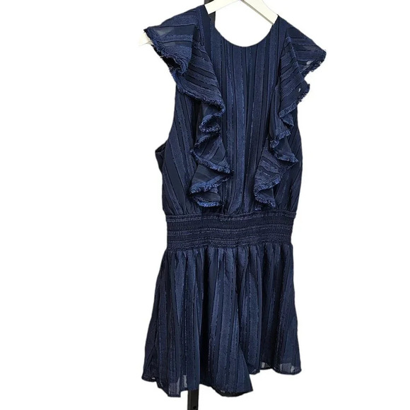 Revolve Finders Keepers Soraya Ruffle  Fringe Trim Romper Blue Tie Back Size 8 - Picture 8 of 11